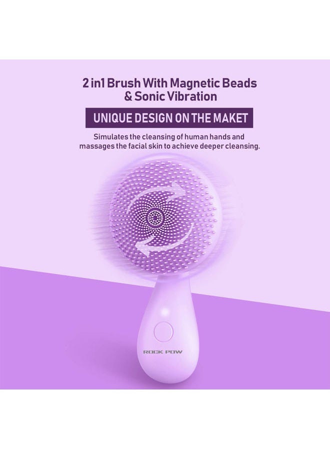 Rock Pow Electric Rechargeable Waterproof Silicone Facial Cleansing Brush Purple/Orange  - Image 2