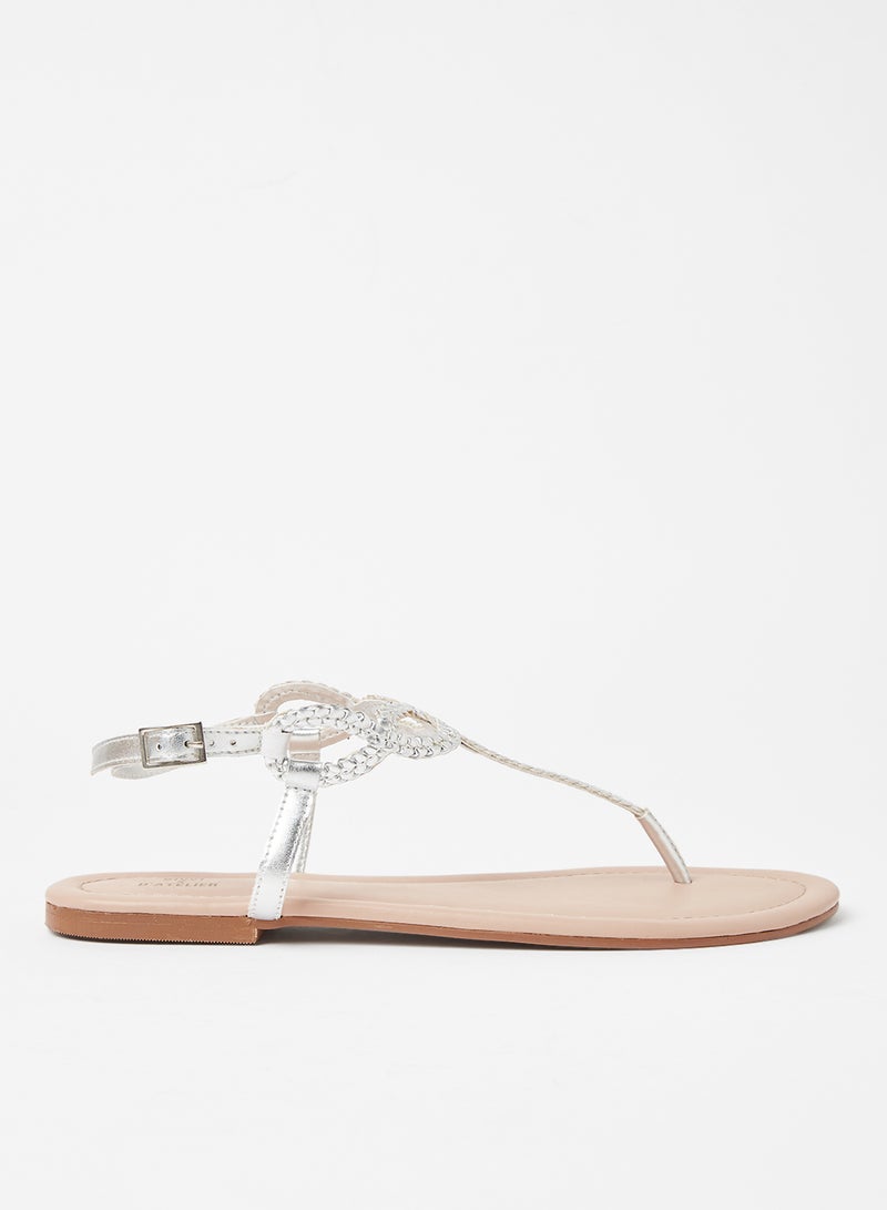 Sivvi x D'Atelier Woven Detail Flat Sandals Silver  - Image 1