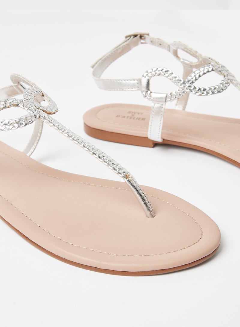 Sivvi x D'Atelier Woven Detail Flat Sandals Silver  - Image 4