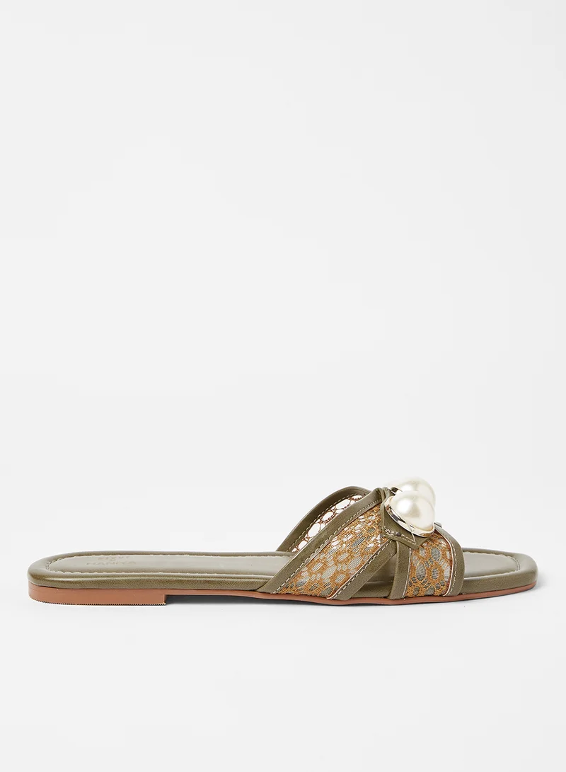 SIVVI for HANIYA Lace Detail Flat Sandals Green