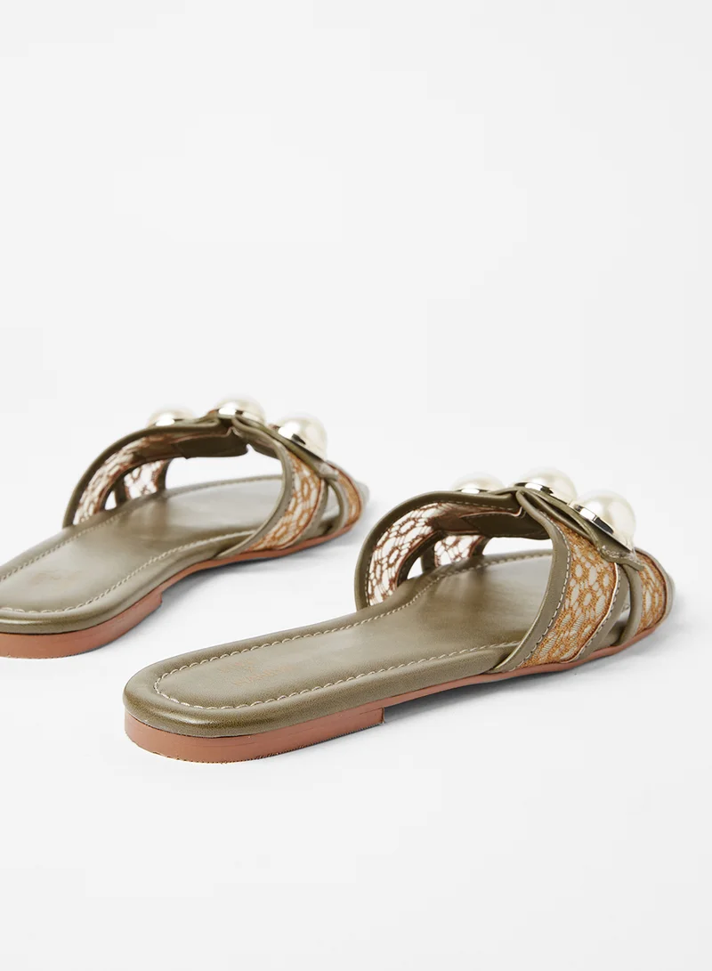 SIVVI for HANIYA Lace Detail Flat Sandals Green