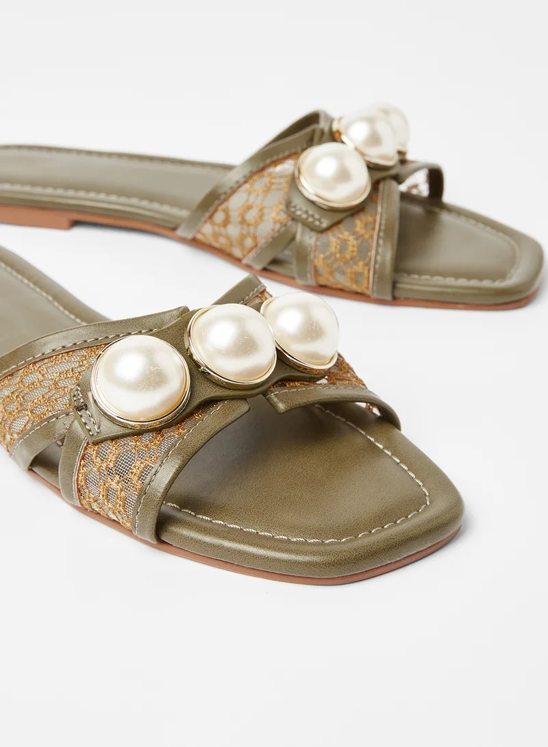SIVVI for HANIYA Lace Detail Flat Sandals Green