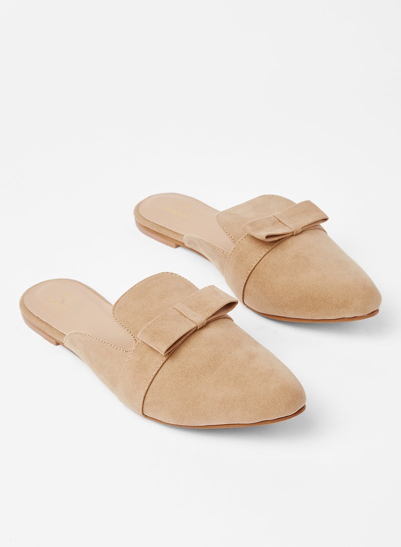 SIVVI for HANIYA Bow Detail Flat Mules Beige  - Image 2