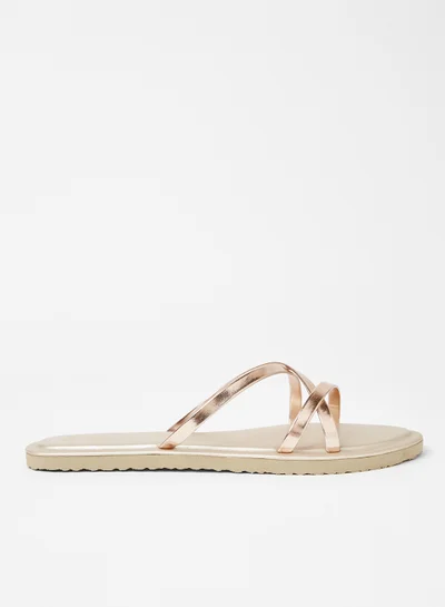 Sivvi x GenM Metallic Strap Flat Sandal Rose Gold Pink
