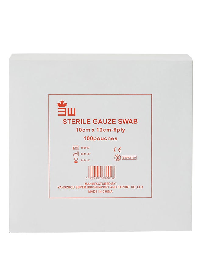 3W Healthcare Piece Gauze Swab 10X10Cm, Sterile Gauze Swab For Wound Dressing, 8-Ply Cotton And Highly Absorbent 100 Pcs  - Image 1