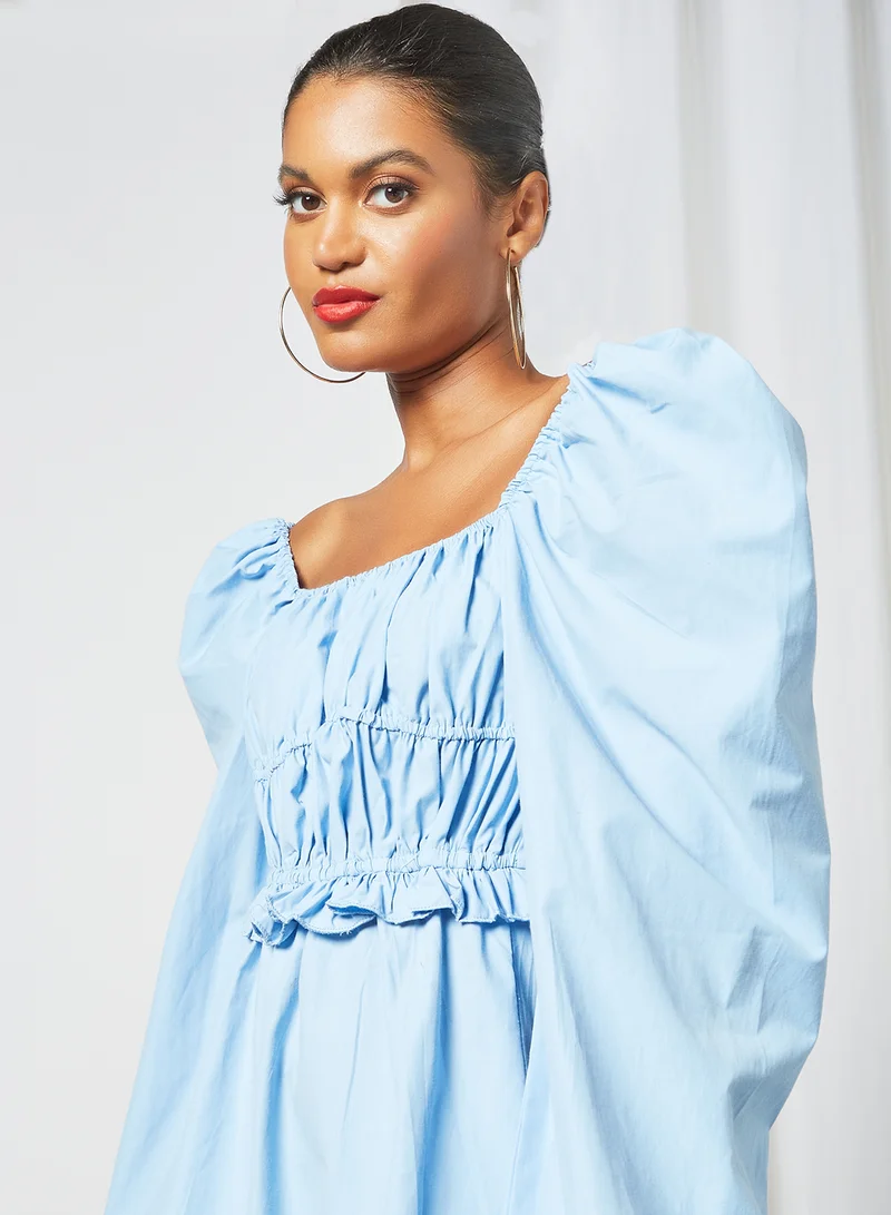 Sivvi x D'Atelier Ruffle Hem Mini Dress Blue