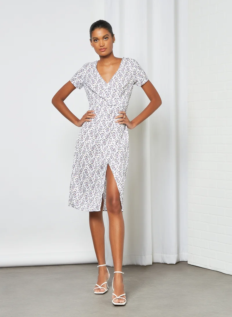 سيفي x دي‘اتيلير Floral Print Wrap Dress أبيض