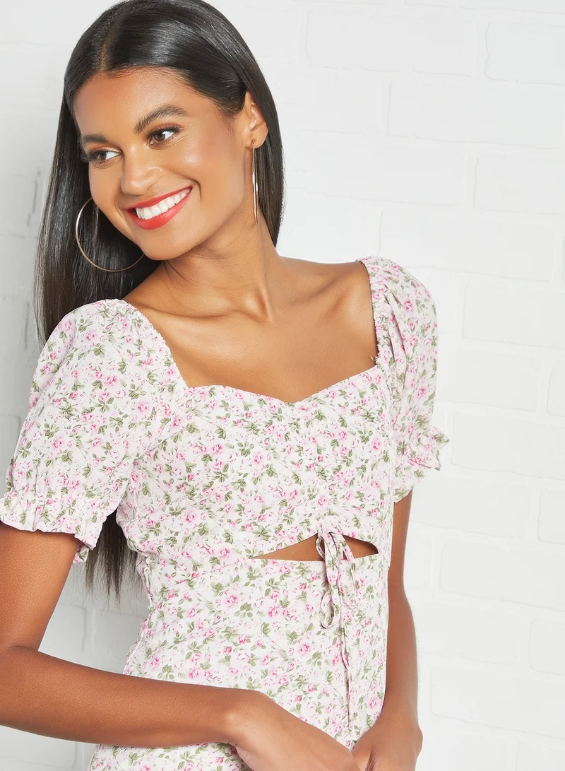 Daisy Street Cut-Out Detail Floral Print Dress Multicolour