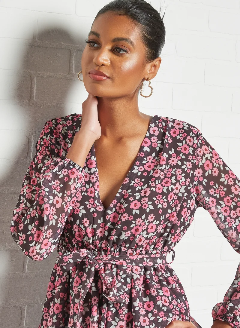 سيفي x دي‘اتيلير Floral Print Dress بني/ وردي