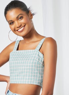 Daisy Street Checked Crop Top Blue  - Image 4