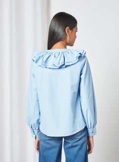 Sivvi x D'Atelier Ruffled V-Neck Top Blue  - Image 3