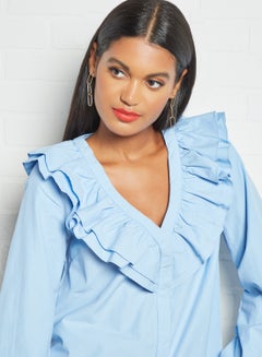 Sivvi x D'Atelier Ruffled V-Neck Top Blue  - Image 4
