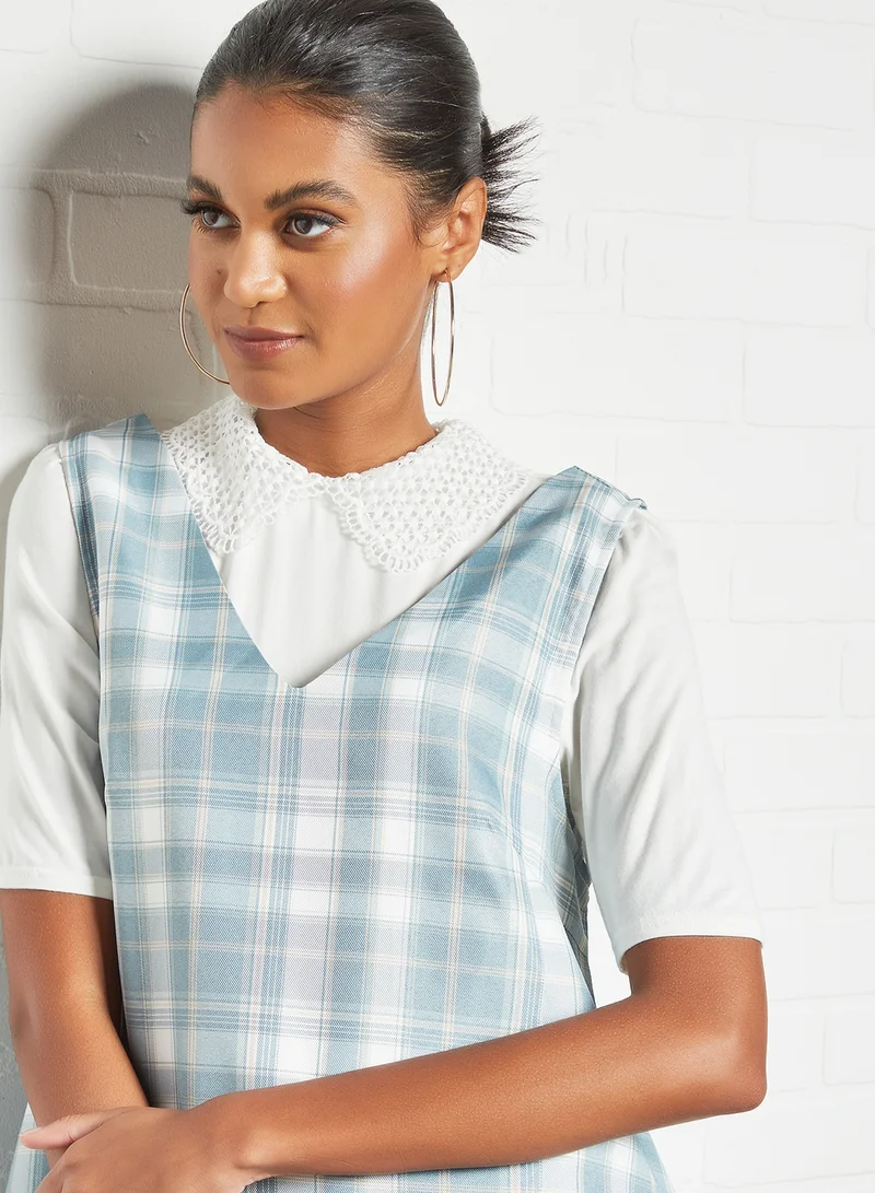 ديزي ستريت Plaid Ruffle Mini Dress أزرق