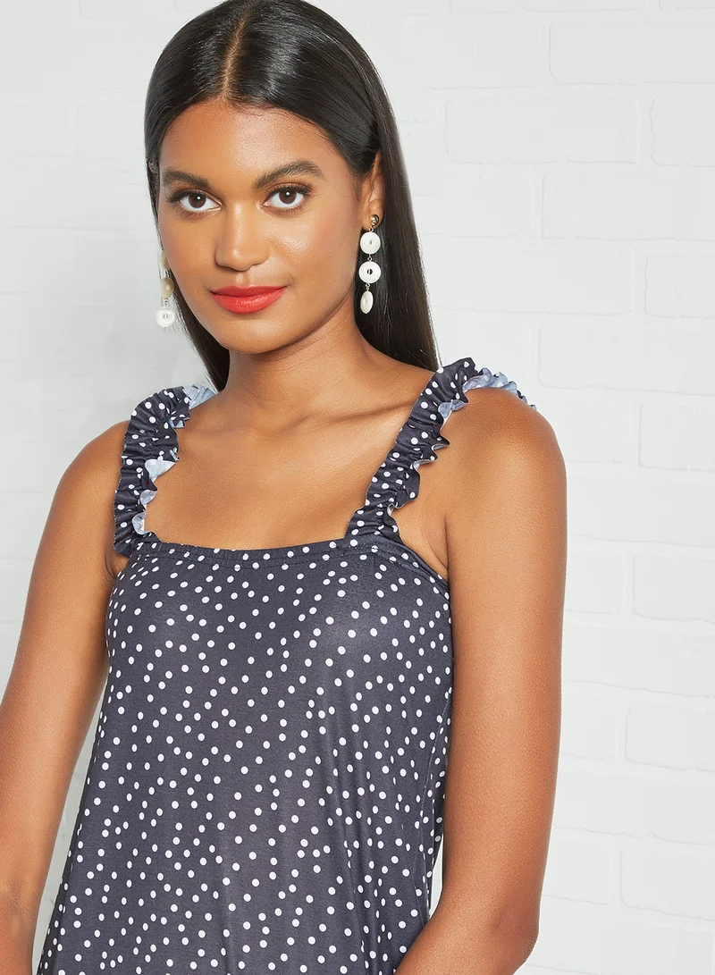 Sivvi x D'Atelier Polka Dot Midi Dress Navy