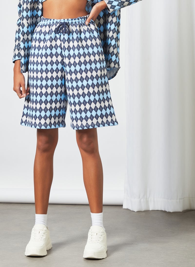 Daisy Street - Geometric Print Boy Shorts Blue - Image 1