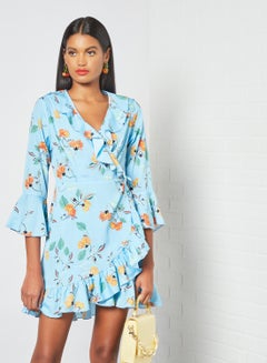 Floral Wrap Dress Blue