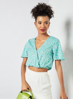Floral Wrap Front Crop Top Light Green