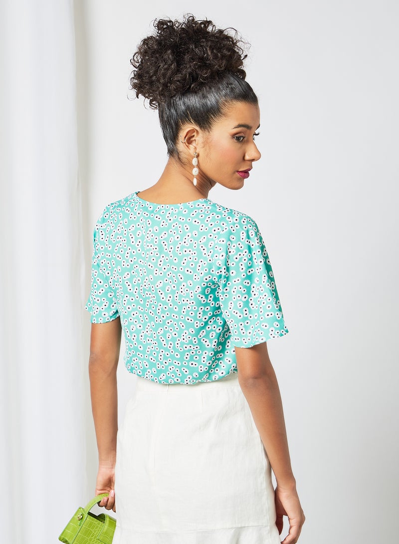 Sivvi x GenM - Floral Wrap Front Crop Top Light Green - Image 1