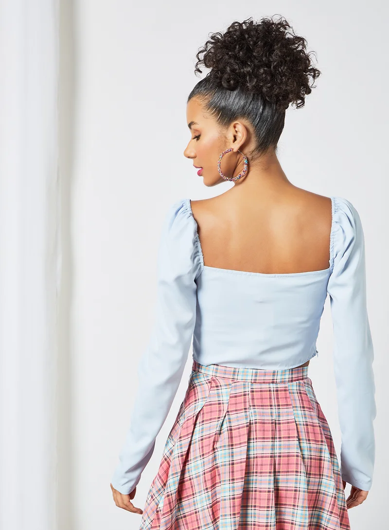 Sivvi x GenM Ruched Detail Crop Top Blue