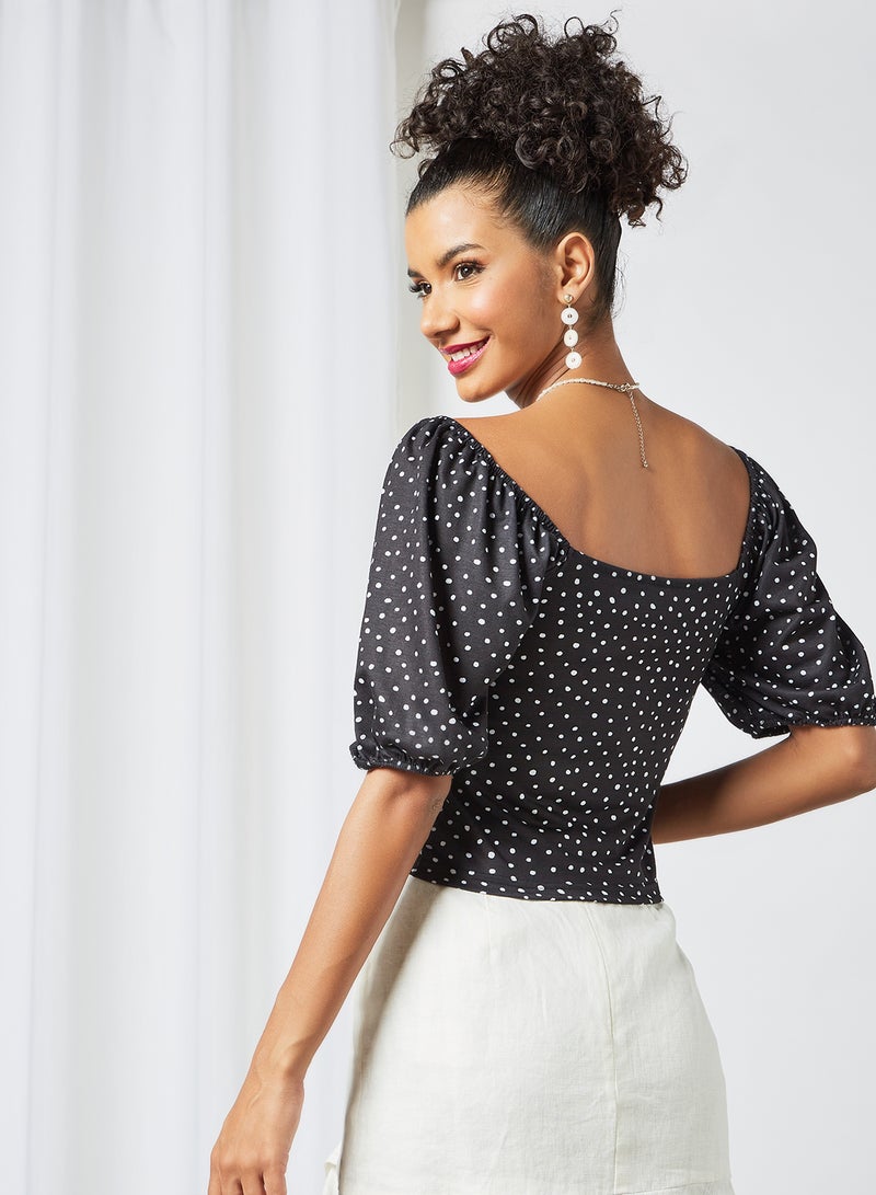 Sivvi x GenM - Polka Dot Ruched Crop Top Black - Image 1