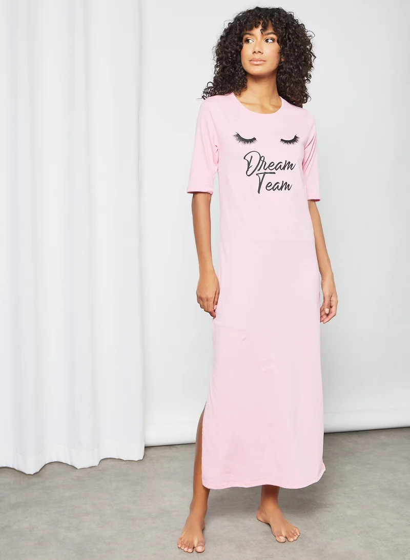 Sivvi x GenM Slogan Print Maxi Nightdress Pink