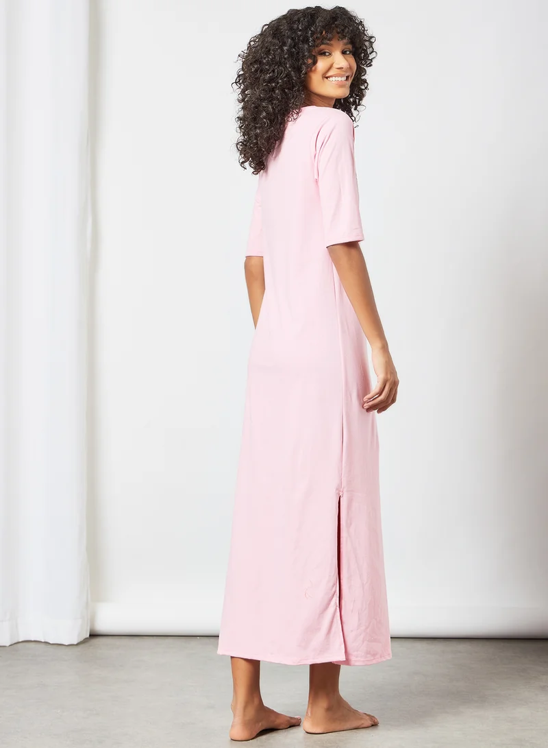 Sivvi x GenM Slogan Print Maxi Nightdress Pink