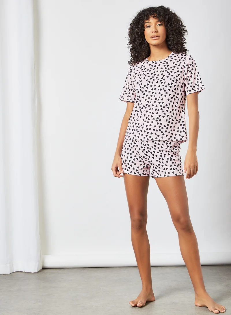 Sivvi x GenM All-Over Heart Print Pyjama Set (Set of 2) Pink