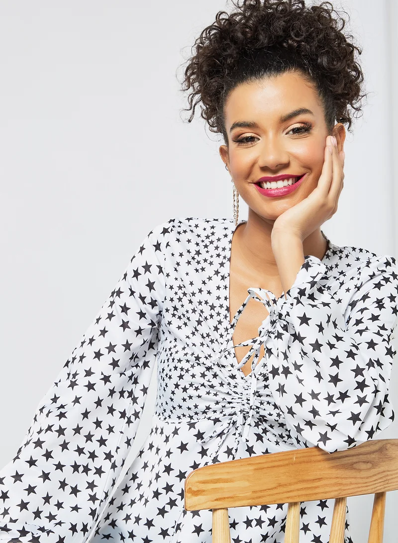 Sivvi x GenM Star Print Ruffle Sleeve Top White