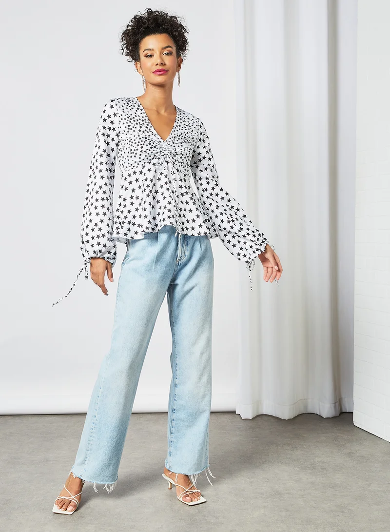 Sivvi x GenM Star Print Ruffle Sleeve Top