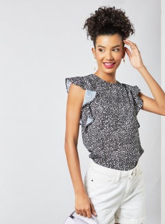 Printed Ruffle Sleeve Top Multicolour