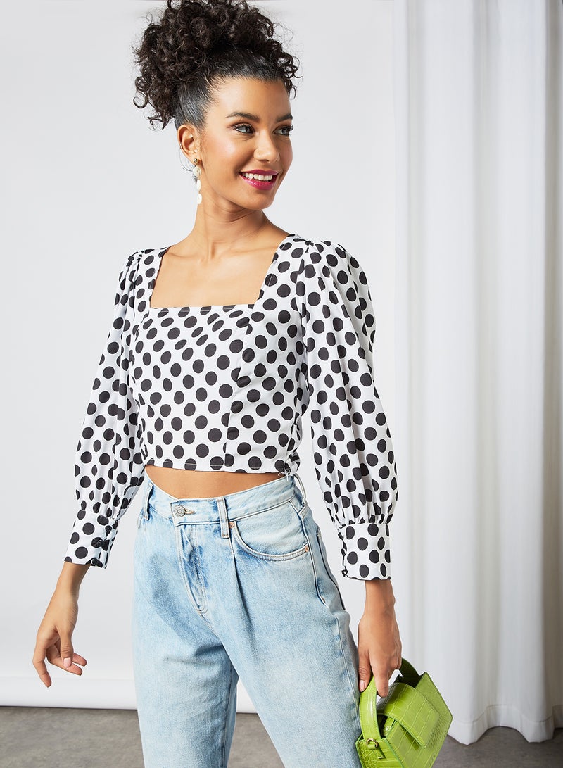 Sivvi x GenM - Polka Dot Print Crop Top White - Image 1