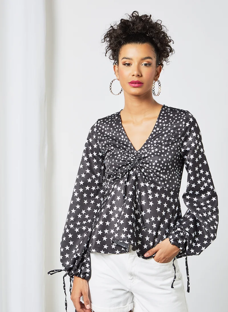 Sivvi x GenM Star Print Ruffle Sleeve Top