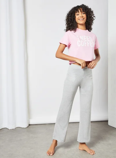 Sivvi x GenM I Need Coffee Pyjama Set (Set of 2) Pink/Grey