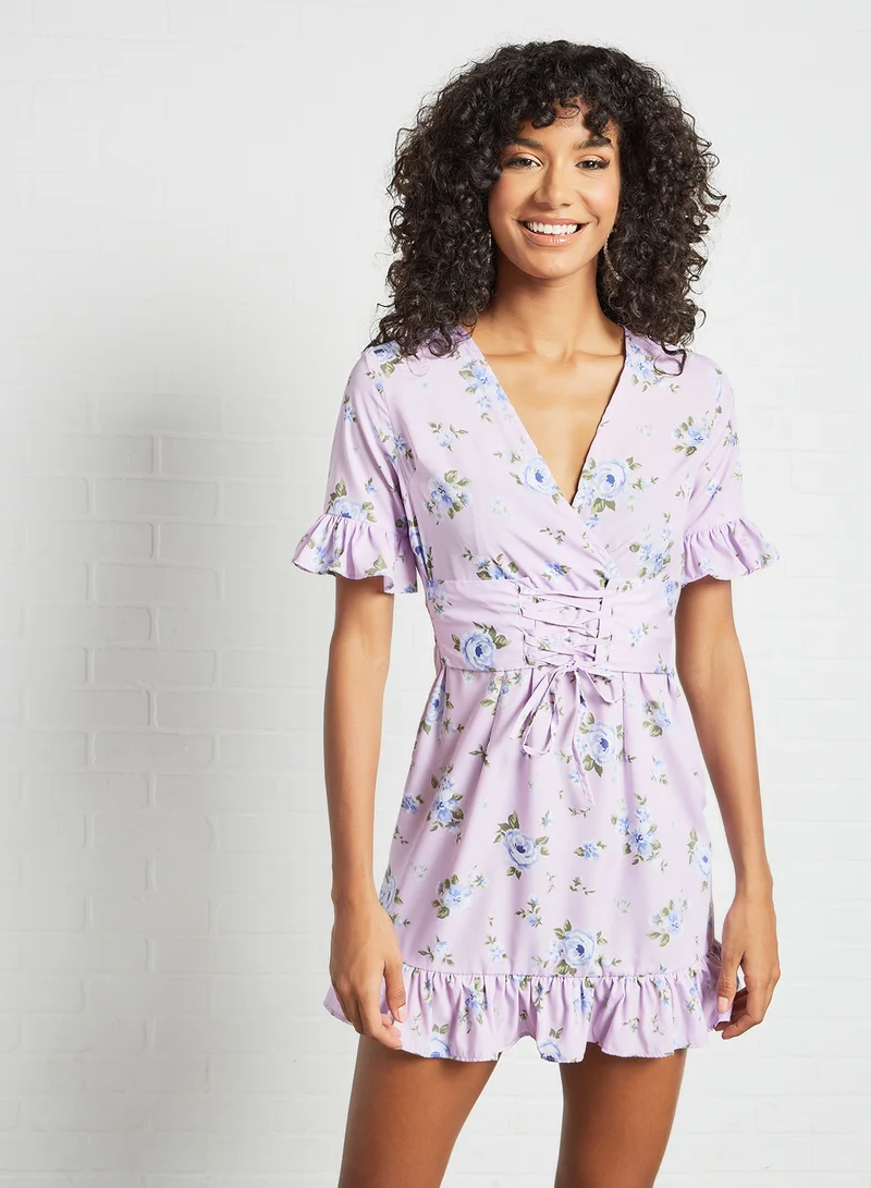 Sivvi x GenM Ruffle Trim Mini Dress Purple