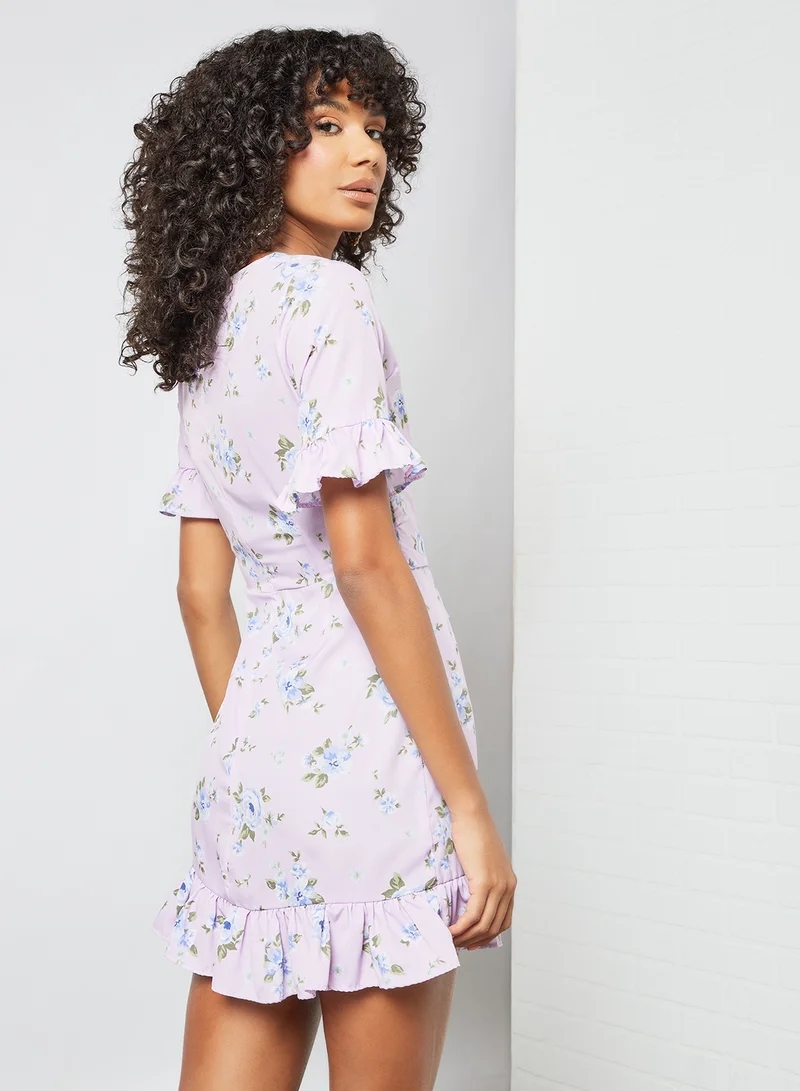 Sivvi x GenM Ruffle Trim Mini Dress Purple