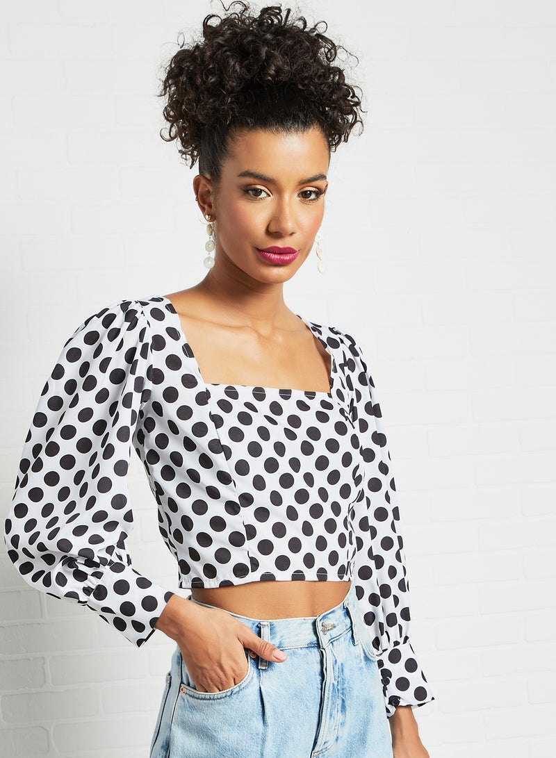 Sivvi x GenM - Polka Dot Print Crop Top White - Image 1