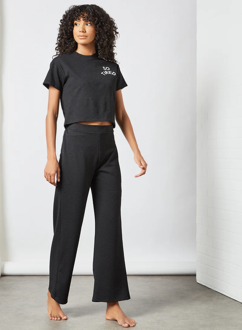 Sivvi x GenM Text Print Pyjama Set (Set of 2) Black