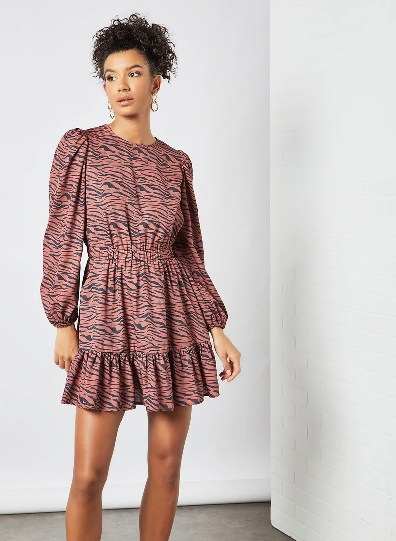 سيفي × جين أم Animal Print Dress بني