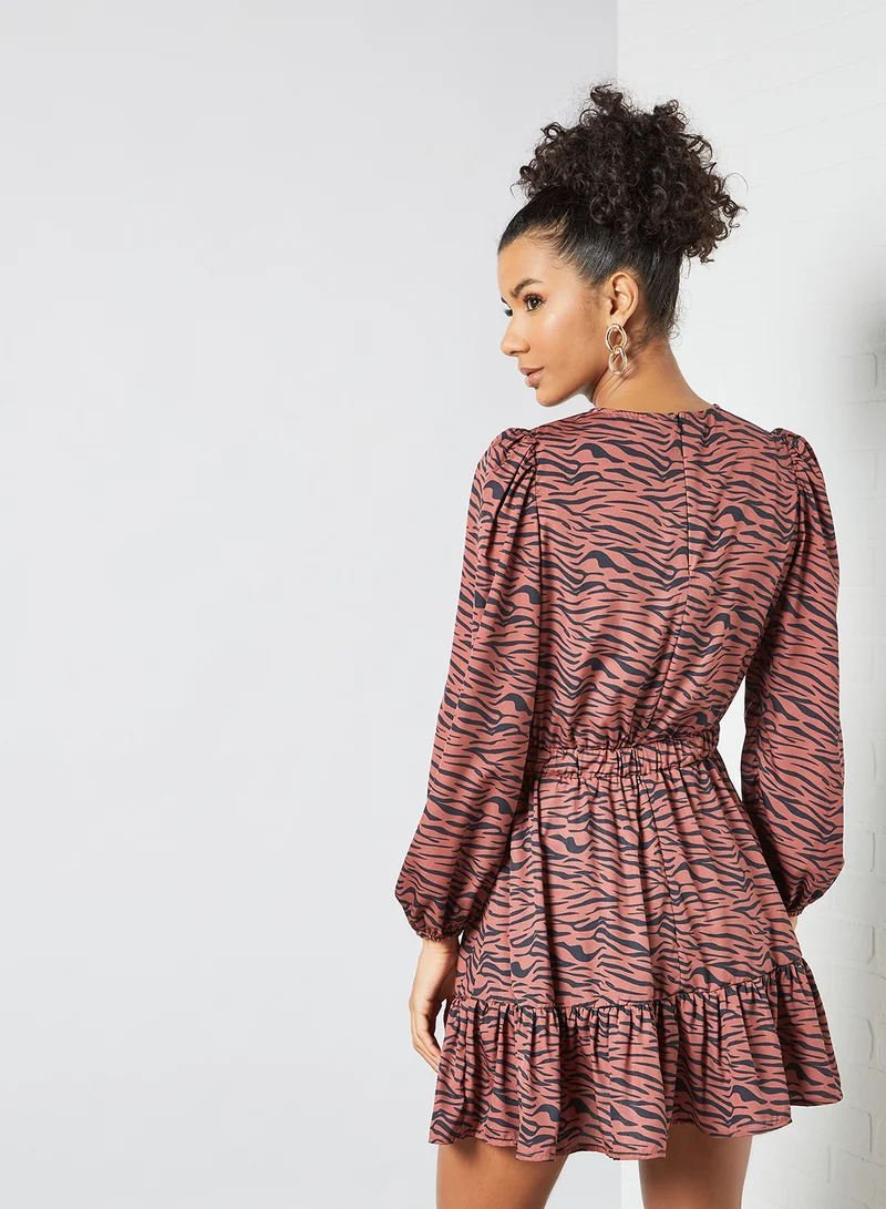 سيفي × جين أم Animal Print Dress بني