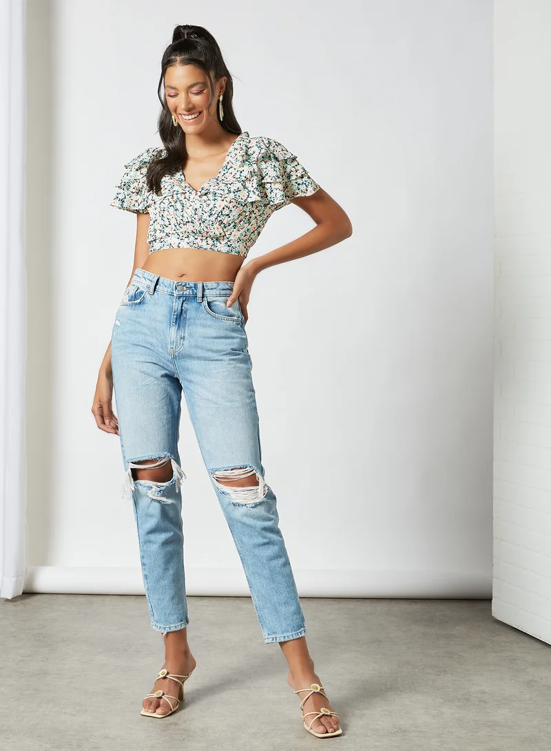 Sivvi x GenM Floral Wrap Front Crop Top Multicolour