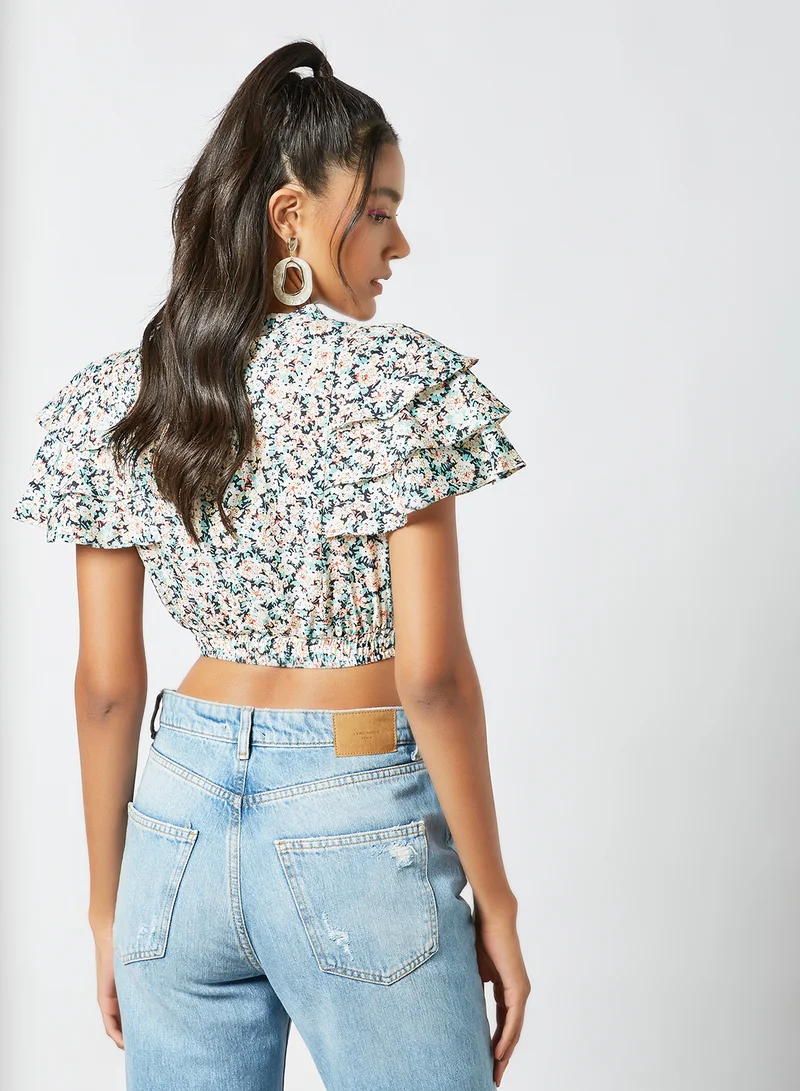 Sivvi x GenM Floral Wrap Front Crop Top Multicolour