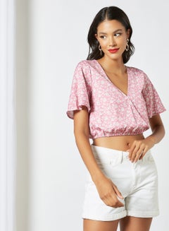 Floral Wrap Front Crop Top Pink