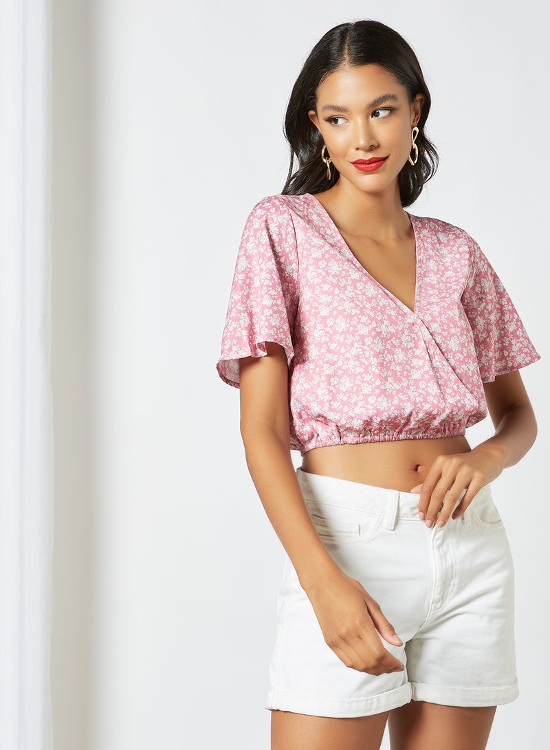 Sivvi x GenM - Floral Wrap Front Crop Top Pink - Image 1