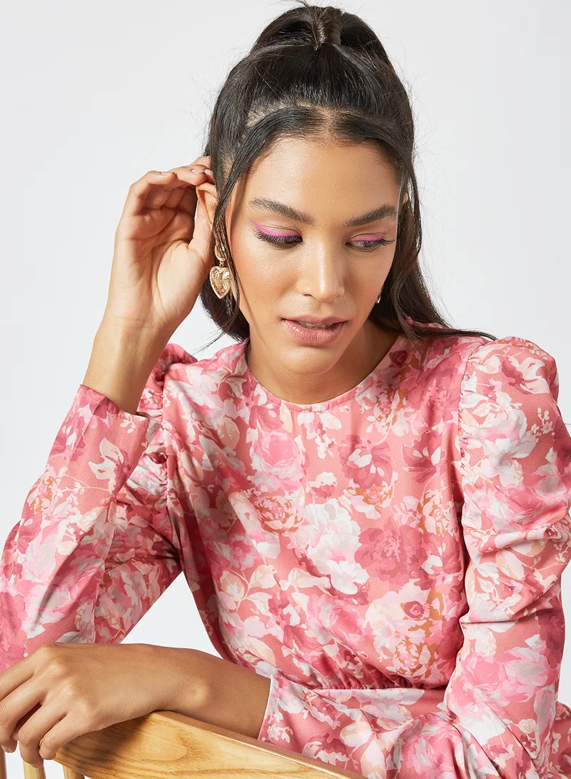 Sivvi x GenM Floral Print Puff Sleeve Top Pink