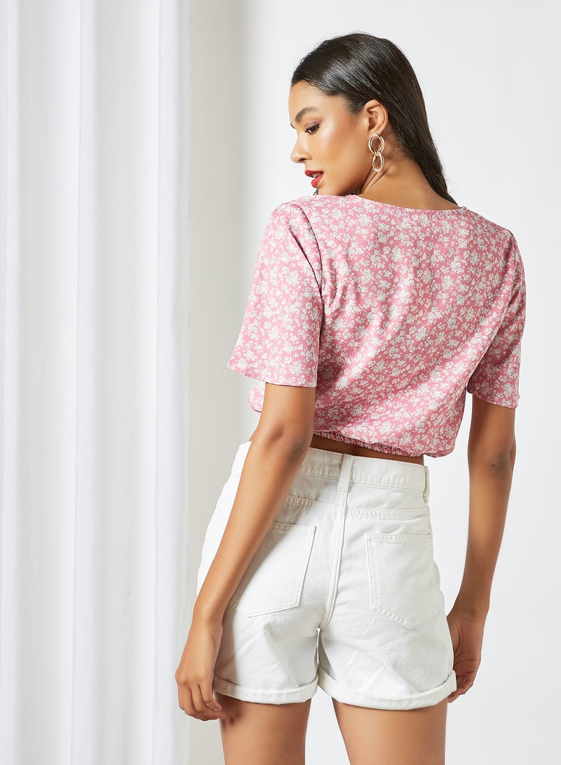 Sivvi x GenM - Floral Wrap Front Crop Top Pink - Image 1