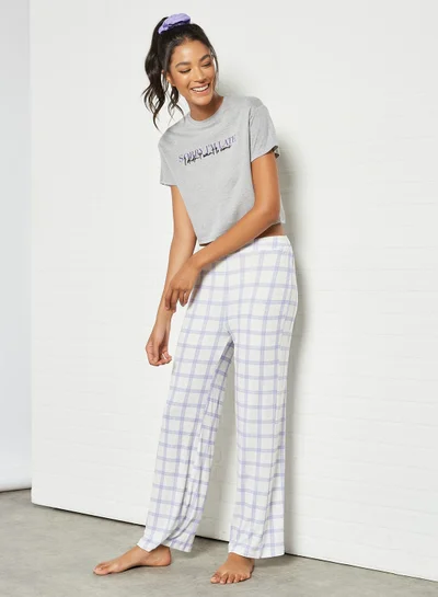 Sivvi x GenM Contrast Text Pyjama Set (Set of 2) Grey