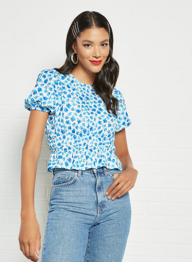 Sivvi x GenM - Floral Print Crop Top Light Blue - Image 1