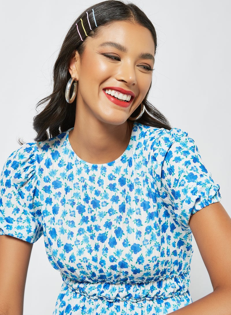 Sivvi x GenM - Floral Print Crop Top Light Blue - Image 1
