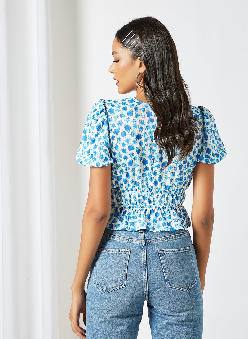 Sivvi x GenM - Floral Print Crop Top Light Blue - Image 1