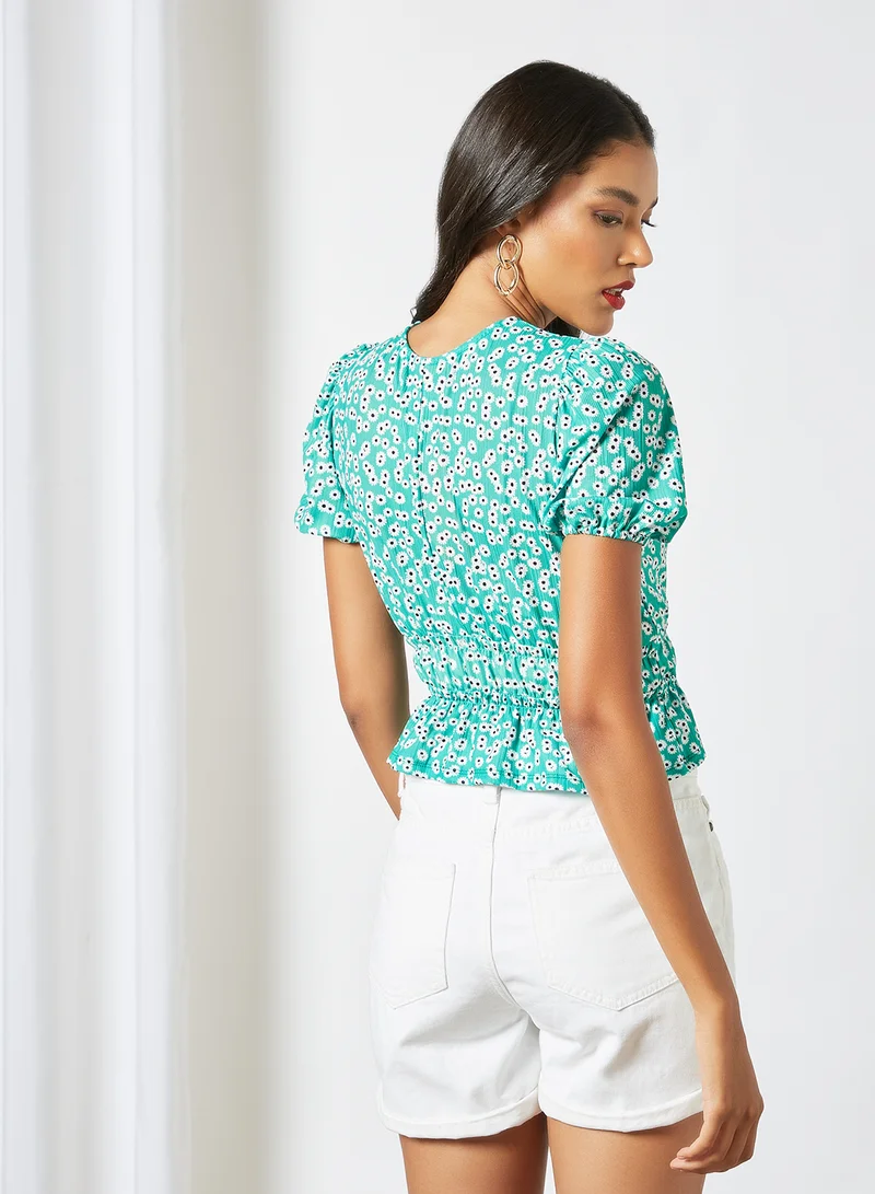 Sivvi x GenM Floral Print Crop Top Green